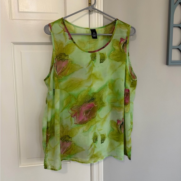 Maggie Barnes Light Green Floral Button-Down Blouse with Pink Accents - Picture 5 of 6